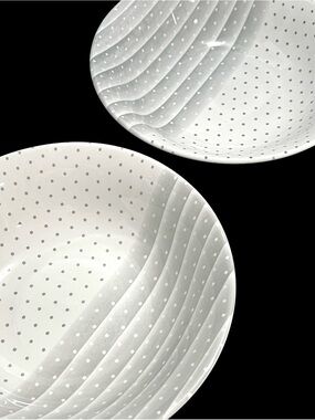 Vintage 1960s Shades Gray Churchill Coupe Cereal Bowl 2x Gray White Stripes Dots